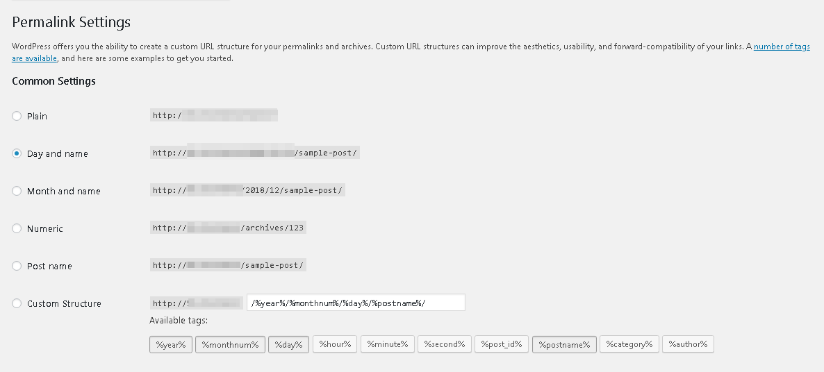 Permalink settings