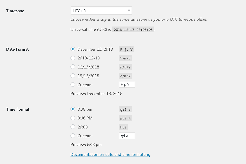 Set up time zone, date and time format